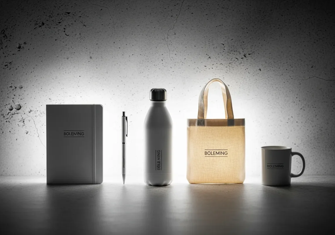 Obiecte promoționale design minimalist - branding subtil și paletă cromatică redusă pentru tendințe 2026