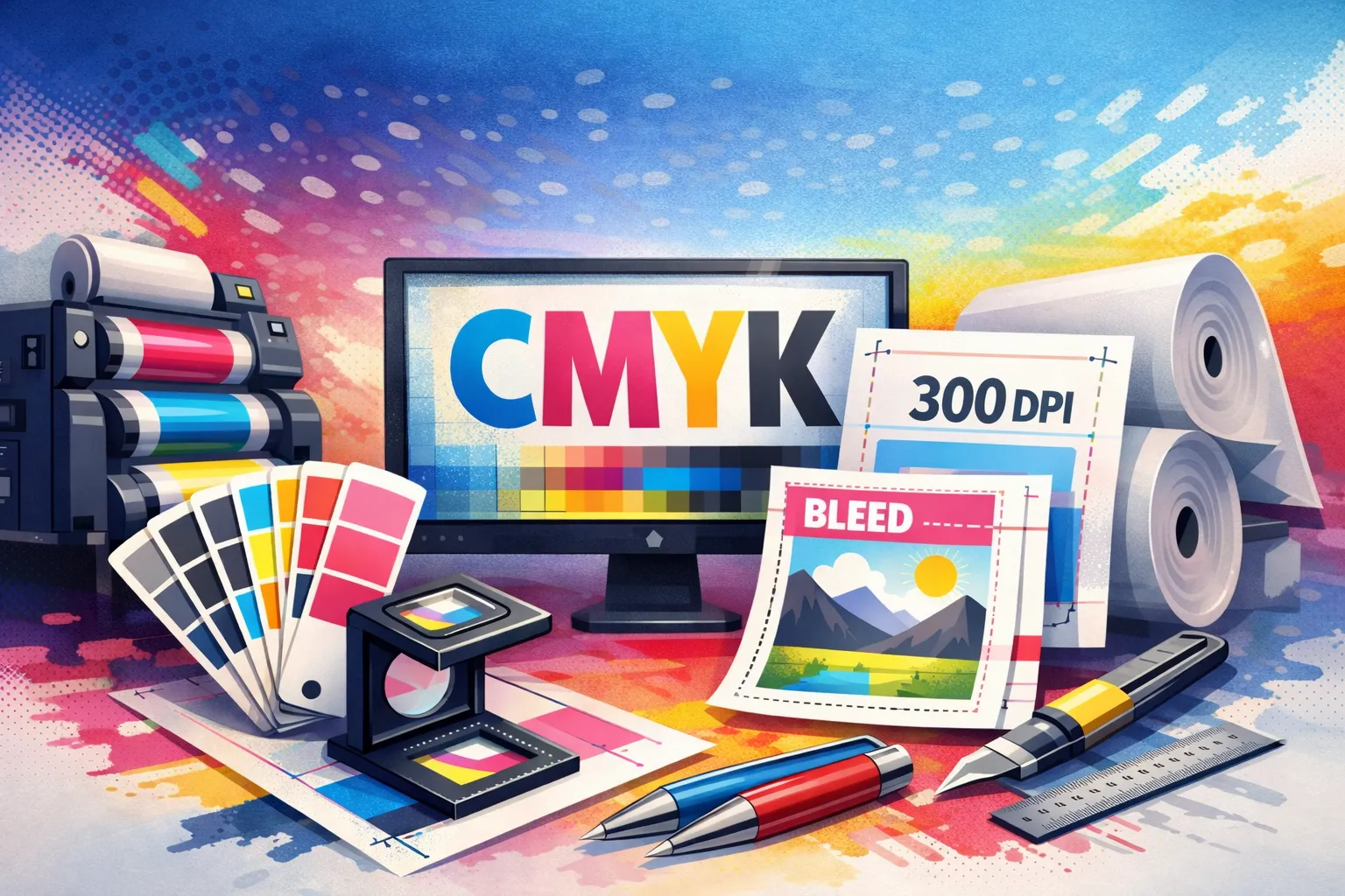 Cum să Pregătești Fișierele pentru Tipărire: Ghid Complet CMYK, Rezoluție și Bleed