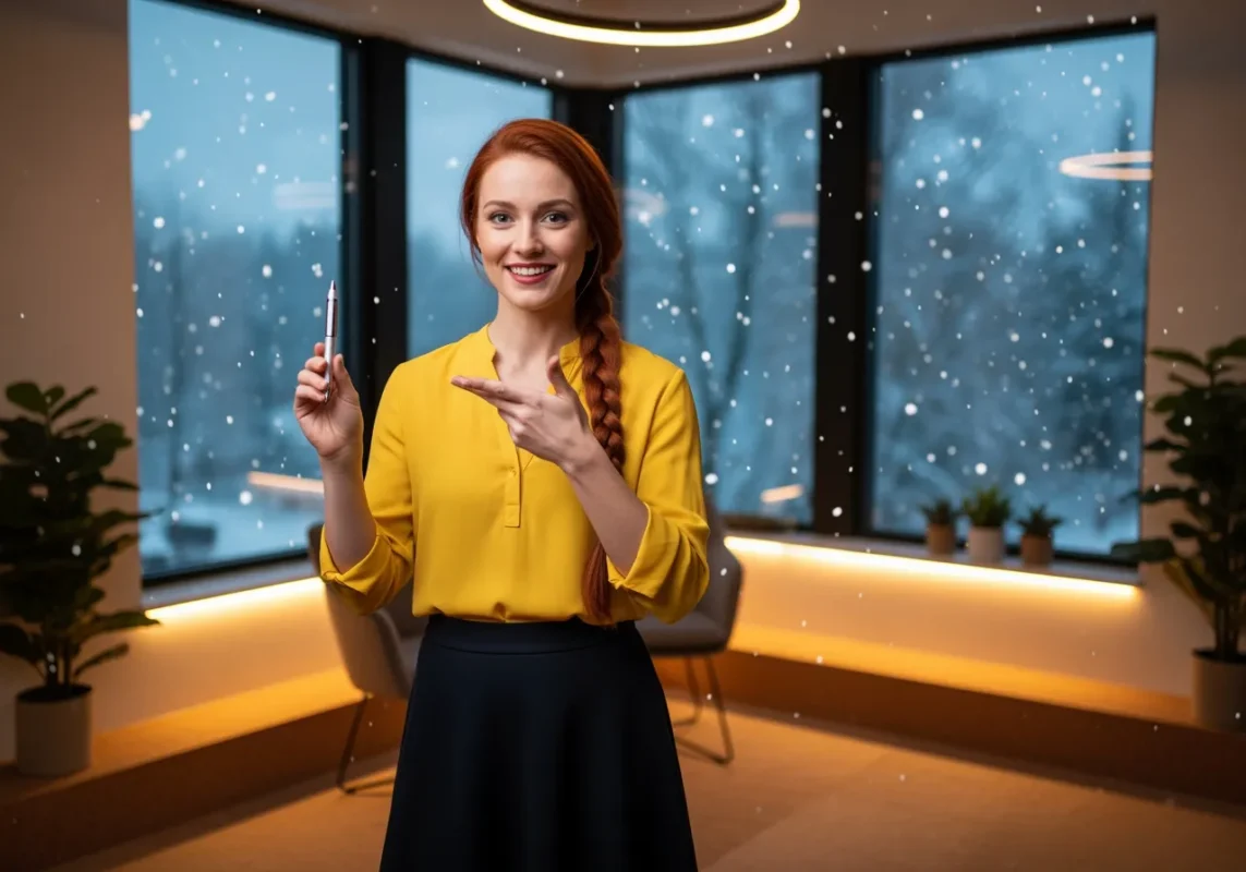 Profesionist Gen Z folosind obiecte promoționale tech sustenabile - tendințe 2026 în marketing corporativ